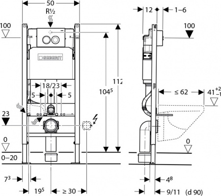 ��������  ������� ����������� ��� �������� Geberit Duofix Delta 458.124.21.1 3 � 1 � ������� ����� + ������ ��������� Jacob Delafon Presquile E4440