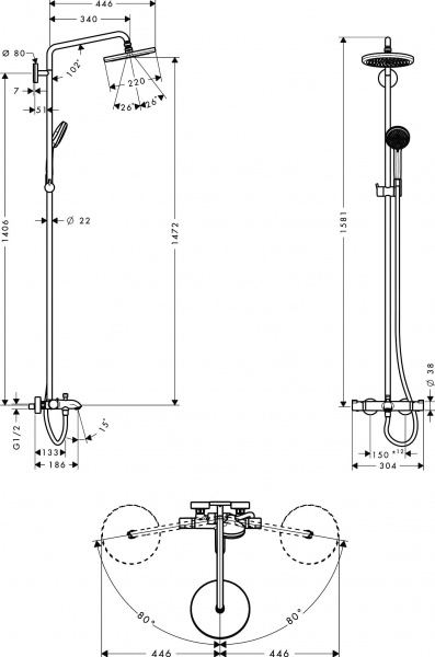   Hansgrohe Croma 220 Showerpipe 27223000  
