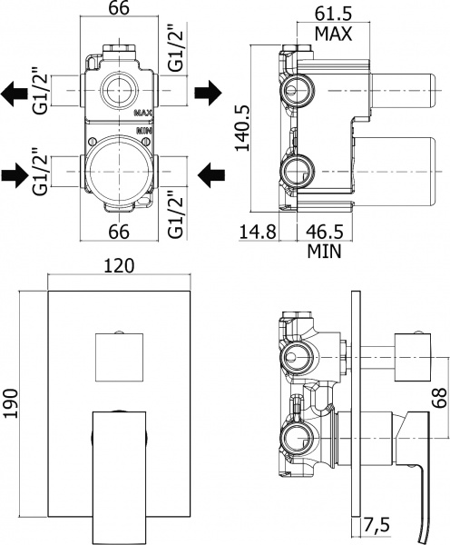 Смеситель Paffoni Elle EL018NO/M С ВНУТРЕННЕЙ ЧАСТЬЮ, для душа
