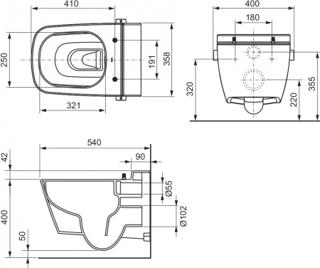 Унитаз подвесной TECE One 9700200 безободковый с биде Унитаз подвесной TECE One 9700200 безободковый с биде