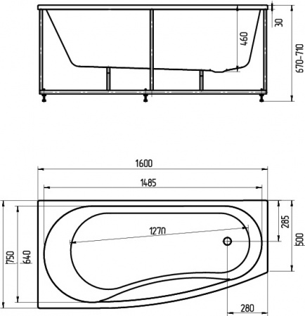 Акриловая ванна Акватек Пандора PAN160-0000038 160x75 L, с фронтальным экраном Акриловая ванна Акватек Пандора PAN160-0000038 160x75 L, с фронтальным экраном
