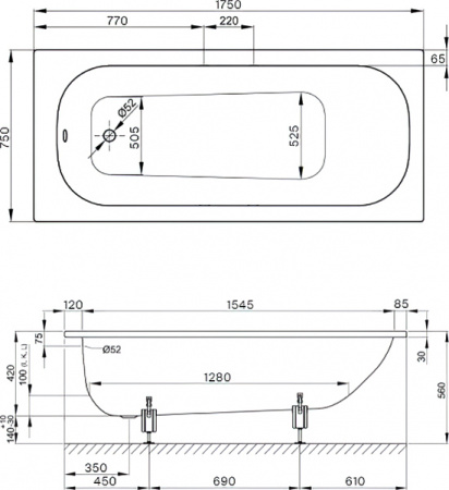 Стальная ванна Bette Form 175x75 с антискользящим самоочищающимся покрытием Стальная ванна Bette Form 175x75 с антискользящим самоочищающимся покрытием