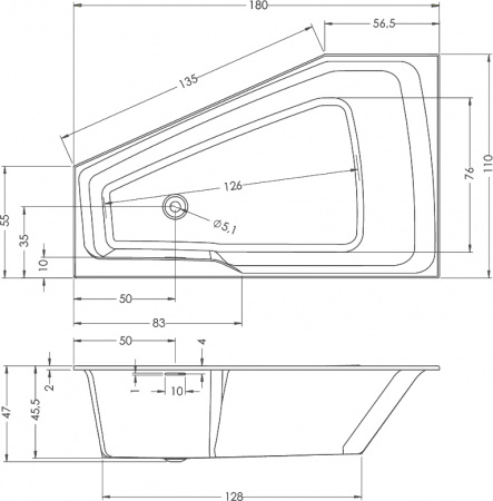   Riho Rething Space BD8500500000000 R, 180x110