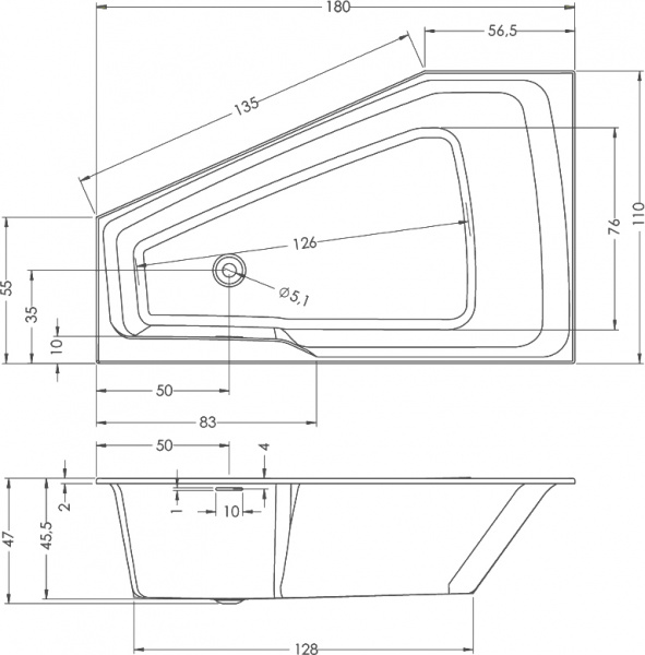   Riho Rething Space BD8500500000000 R, 180x110
