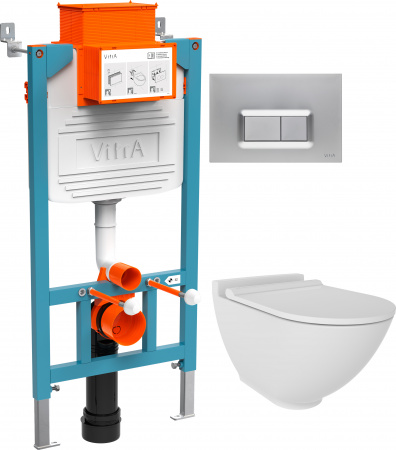 Комплект Унитаз подвесной STWORKI Rotenburg WH52 безободковый + Инсталляция VitrA 800-2018 с кнопкой смыва, хром Комплект Унитаз подвесной STWORKI Rotenburg WH52 безободковый + Инсталляция VitrA 800-2018 с кнопкой смыва, хром