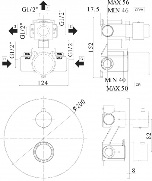 Термостат Paffoni Light LIQ019CR С ВНУТРЕННЕЙ ЧАСТЬЮ, для ванны с душем