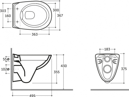 Унитаз подвесной Керамин Санти 456735 безободковый, с микролифтом Унитаз подвесной Керамин Санти 456735 безободковый, с микролифтом