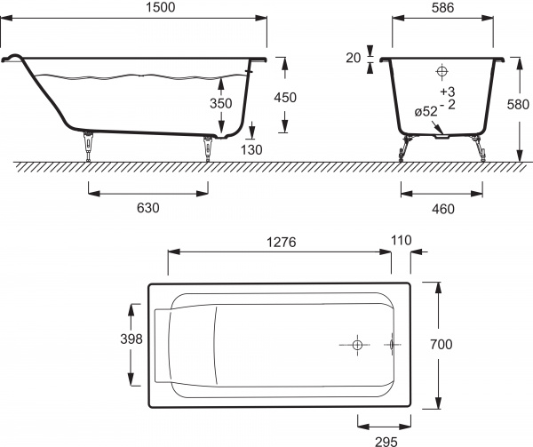   Jacob Delafon Parallel 150x70,   +   -