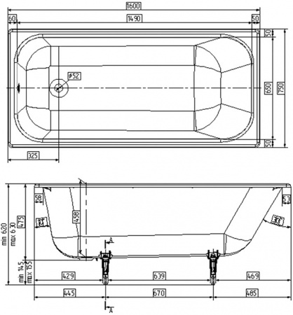 Чугунная ванна Wotte Start 160x75, с ручками Чугунная ванна Wotte Start 160x75, с ручками