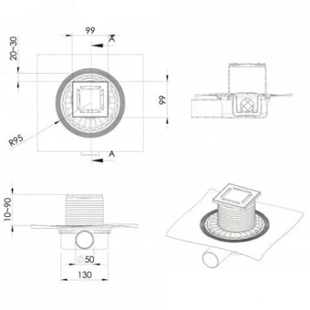 Трап водосток ZENTRUM Norma 100х100 нержавеющая сталь , решетка матовый хром 090362 Трап водосток ZENTRUM Norma 100х100 нержавеющая сталь , решетка матовый хром 090362