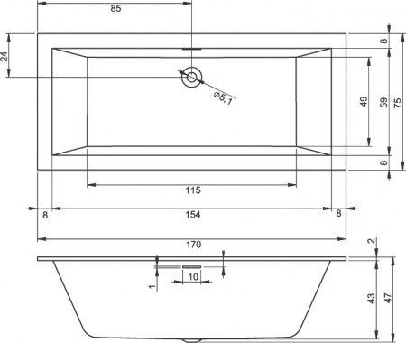 Акриловая ванна Riho Rething Cubic 170х75 Акриловая ванна Riho Rething Cubic 170х75