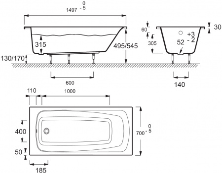 ��������� ����� Jacob Delafon Patio 150x70