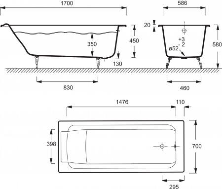   Jacob Delafon Parallel E2947-S-00 170x70,   +   -