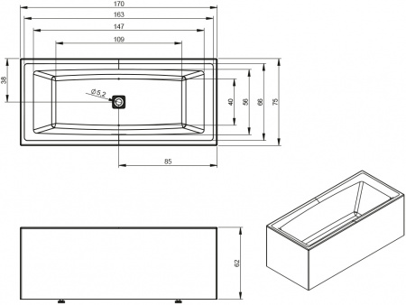   Riho Still Square Elite 170x75, L
