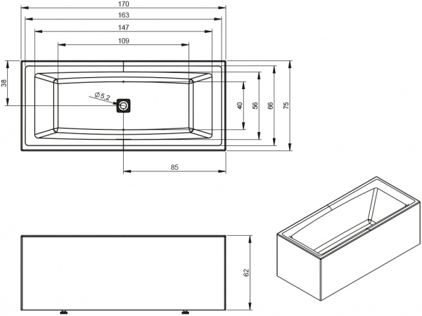   Riho Still Square Elite 170x75, L