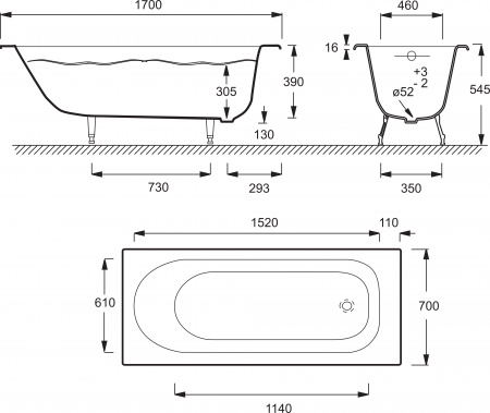   Jacob Delafon Soissons 170x70 +   -