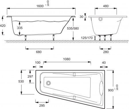 Акриловая ванна Jacob Delafon Odeon Up 160x90 R + слив-перелив Акриловая ванна Jacob Delafon Odeon Up 160x90 R + слив-перелив