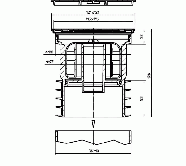 HL 73Pr Трап с вертикальным выпуском DN110