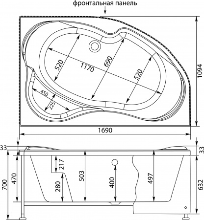 Акриловая ванна Aquanet Capri 00205387 170x110 R с каркасом Акриловая ванна Aquanet Capri 00205387 170x110 R с каркасом