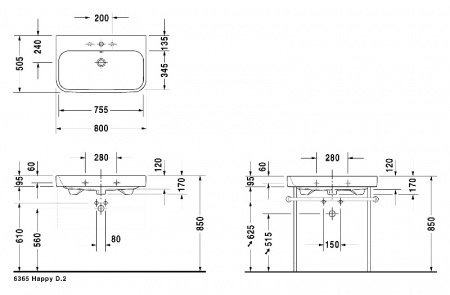 Раковина Duravit Happy D.2 2318800000 (80 см) Раковина Duravit Happy D.2 2318800000 (80 см)