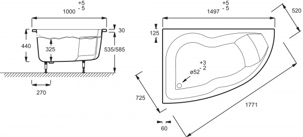   Jacob Delafon Micromega Duo E60219RU-00 150x100 L + -