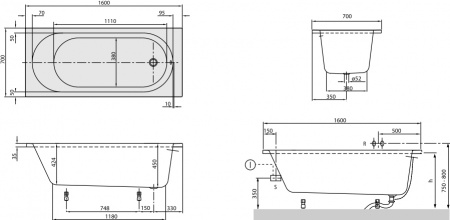   Villeroy & Boch O.Novo UBA160CAS2V-01 160x70  