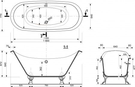 Ванна из искусственного камня Эстет Скарлетт 180x75 Ванна из искусственного камня Эстет Скарлетт 180x75