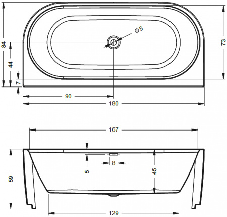  Riho Desire Wall mounte D2W BD0710500000000 180x80, velvet white