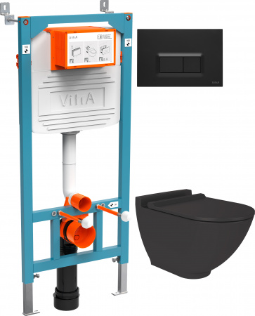 Комплект Унитаз подвесной STWORKI Rotenburg SWH52 безободковый + Инсталляция VitrA 800-2014 с черной кнопкой смыва Комплект Унитаз подвесной STWORKI Rotenburg SWH52 безободковый + Инсталляция VitrA 800-2014 с черной кнопкой смыва
