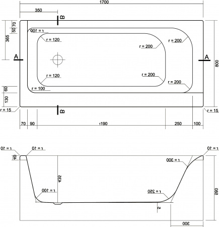   Cersanit Smart 170x80 R + -