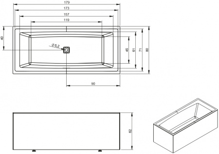   Riho Still Square Elite 180x80, L