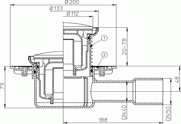 HL 510NR Трап с горизонтальным выпуском DN40/50