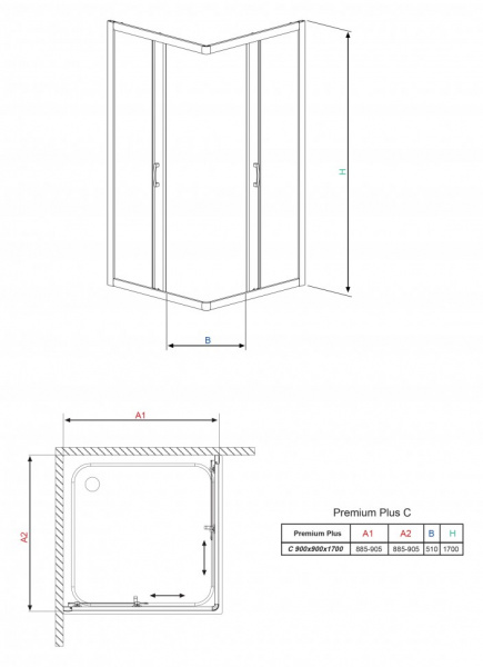   Radaway Premium Plus C 90x170  