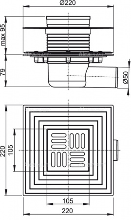 Трап для душа AlcaPlast 105x105/50, подводка боковая, комбинированный гидрозатвор SMART APV1324 Трап для душа AlcaPlast 105x105/50, подводка боковая, комбинированный гидрозатвор SMART APV1324