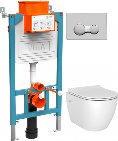 Комплект Унитаз подвесной STWORKI Merlingen MWH48 + Инсталляция VitrA 800-2015 с кнопкой смыва, хром Комплект Унитаз подвесной STWORKI Merlingen MWH48 + Инсталляция VitrA 800-2015 с кнопкой смыва, хром