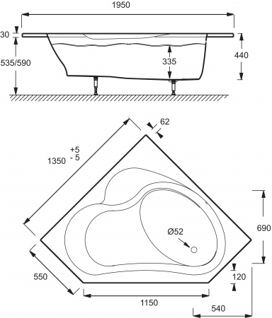 ��������� ����� Jacob Delafon Bain-Douche 135�135 R + ����-�������