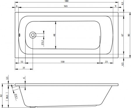 Акриловая ванна Riho Milano 180x80 Акриловая ванна Riho Milano 180x80
