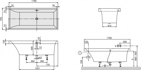   Villeroy & Boch Squaro UBQ170SQR2V-01 170x75,  