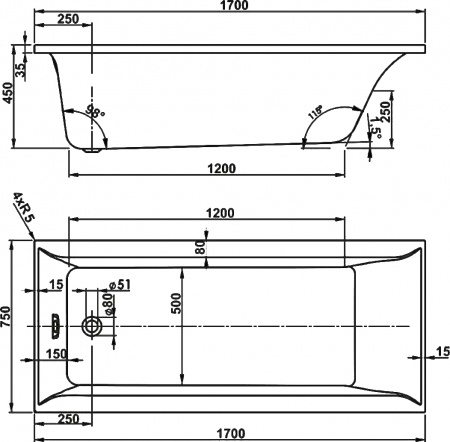   Vagnerplast Veronela 170x75  