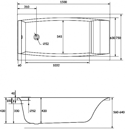 Акриловая ванна Cersanit Virgo 150x75 Акриловая ванна Cersanit Virgo 150x75