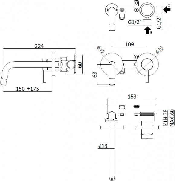  Paffoni Light LIG101HGSP70   ,  ,   