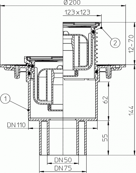 HL 310NHR Трап с вертикальным выпуском DN50/75/110