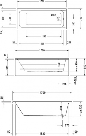 Акриловая ванна Duravit D-code 170x70 Акриловая ванна Duravit D-code 170x70
