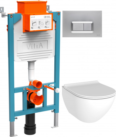 Комплект Унитаз подвесной STWORKI Merlingen HWH55 безободковый + Инсталляция VitrA 800-2016 с кнопкой смыва, хром Комплект Унитаз подвесной STWORKI Merlingen HWH55 безободковый + Инсталляция VitrA 800-2016 с кнопкой смыва, хром