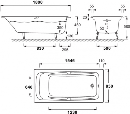   Jacob Delafon Repos E2904-S-00 180x85,   +   -