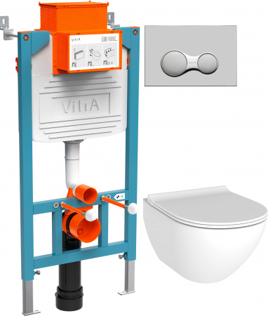 Комплект Унитаз подвесной STWORKI Merlingen HWH55 безободковый + Инсталляция VitrA 800-2017 с кнопкой смыва, хром Комплект Унитаз подвесной STWORKI Merlingen HWH55 безободковый + Инсталляция VitrA 800-2017 с кнопкой смыва, хром