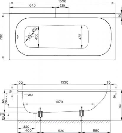 Стальная ванна Bette Form 150x70 с антискользящим самоочищающимся покрытием Стальная ванна Bette Form 150x70 с антискользящим самоочищающимся покрытием