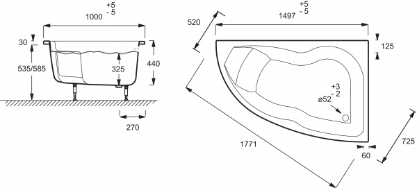   Jacob Delafon Micromega Duo E60218RU-00 150x100 R + -