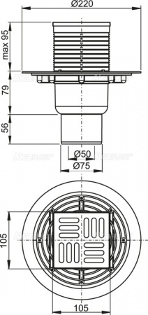 Трап для душа AlcaPlast  105 × 105/50/75, подводка – прямая, решетка – нержавеющая сталь, гидрозатвор – мокрый APV2311 Трап для душа AlcaPlast  105 × 105/50/75, подводка – прямая, решетка – нержавеющая сталь, гидрозатвор – мокрый APV2311