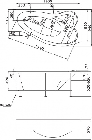 Акриловая ванна Marka One Gracia 150x90 L Акриловая ванна Marka One Gracia 150x90 L